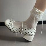 KYLETHOMASW  -  Cute Polka Dot Thick Heel Women Mary Jane Shoes Designer Buckle Strap Pumps Ladies Eelgant Butterfly-knot Dress Single Shoes