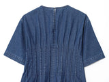 KYLETHOMASW  -  Nordic Minimalist Fashion Washed Distressed Denim Shirt Round Neck Short Sleeve Blouse Women Pullover Top