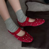 KYLETHOMASW  -  Retro Rivet Designer Ballet Flats Women Fashion Suede Round Toe Mary Jane Shoes Comfort Shallow Flats Shoes Zapatos De Mujer