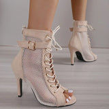 Kylethomasw New Women Fashion Show Net Fabric Cross Strap Sexy High Heel Sandals Woman Shoes Pumps Lace-up Peep Toe Sandals Casual Mesh