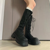 KYLETHOMASW  -  Flats Platform High Boots Women's Designer Shoes for Woman Winter Knee High Boots Lace Up Trend Goth Fashion Boots Femme