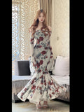 KYLETHOMASW  -  2024 Summer French Vintage Boho Print Midi Dress Women Casual Elegant One Shoulder Dress Korean Fashion Even Party Female Chic