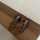 KYLETHOMASW  -  Summer Women Slipper Square Heels Sandals Square Toe Party Wedding Shoes Slip On Beach Slides Mujer