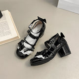 KYLETHOMASW  -  Butterfly-knot Lolita Women Mary Jane Shoes Elegant Round Toe Thick Heel Shoes Ladies Fashion Dress Pumps