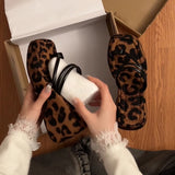 KYLETHOMASW  -  Summer Leopard Women Wedges Heel Slippers Fashion Clip Toe Dress Slide Shoes Thick Bottom Flip Flop