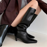 KYLETHOMASW  -  Ins Knee High Boots For Women Genuine Leather High Heels Winter Shoes 2025 Sexy Office Lady Long Booties