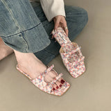 KYLETHOMASW  -  Fashion Butterfly-Knot Ladies Flats Slippers Shoes Female Square Toe Summer Beach Slides Slippers Sandals Shoes For Women