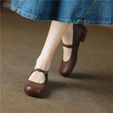 KYLETHOMASW  -  Vintage Round Toe Women Pumps Low Heels Genuine Leather Casual Office Working Shoes Woman 2024 Spring Summer Retro Style