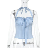 KYLETHOMASW  -  Summer New Bow Lace-up Top Neck Exposed Navel Vest Women