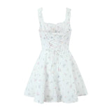 KYLETHOMASW  -  Sexy Backless Floral Print Sling Mini Dress For Women Sleeveless A-line Summer Holiday Party Robe Lady Birthday Dress Lace Up