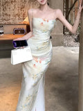 KYLETHOMASW  -  French Elegant Print Dress for Women Sleeveless Vintage Split Dresses Fashion Slim Sling Sweet New Summer Dress Korean
