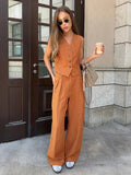 KYLETHOMASW  -  New Womem Linen Cotton Chic Vest Pants Suit Two-Piece Set Office Ladies Summer Korean Fashion 2 Piece Sets Womens Casual Outfits