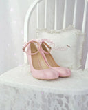 KYLETHOMASW  -  Spring/Summer New Women's Black Leather Round Toe Kitten Paw High Heels Design Bowknot Buckle Stiletto Sweet Lolita Style Pumps