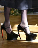 KYLETHOMASW  -  Spring/Summer New Women's Fashion Runway Patent Leather Pointed-Toe Platform Stiletto Heel Ankle Buckle Dress Party Pumps