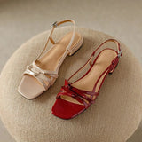 KYLETHOMASW  -  Summer Gladiator Women Sandals Casual Open Toe Red Patent Leather Shoes Ladies Elegant Flats Sandalias
