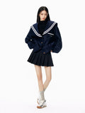 Kylethomasw Vintage Sailor Collar Jacket Women Patchwork Long Sleeve Oversize Coat Preppy Style Uniform Old Money Aesthetics Outfits