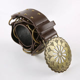 KYLETHOMASW  -  Retro metal disc sunflower hollow out chicken eye belt PU leather niche personality waist belt