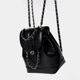Kylethomasw Korea Mini Chains Backpack Ins Student Oil Wax Leather Shoulder Bag Women Autumn Winter Female Travel Bagpack Black Rucksack