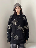 Kylethomasw Star Hollow Out Sweater Women Autumn Winter Oversized Streetwear Harajuku Pullover Punk Grunge Goth Hip Hop Tops Clothes