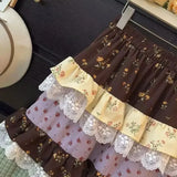 KYLETHOMASW  -  Sweet Y2K Ruffle Edge Cake Patchwork Skirts Women Harajuku Retro High Waist Casual Multi-Layer A-line Party Skirt 024B