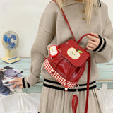 KYLETHOMASW  -  Apple Embroidery Bag Plaid Mochila Cute Cartoon Mochilas Mujer Drawstring Backpacks Student Backpack Portable Bags for Woman