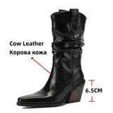 KYLETHOMASW  -   New Women High Heel Leather Shoes Knight Boot Western Cowboy Boots Women Fashion Pointed Toe Thick Soled Short Boot