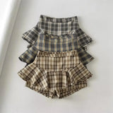 KYLETHOMASW  -  American Retro Contrast Color Plaid Ruffles Hem Mini Skirt Sexy High Waist Short Skater Skirts With Underwear