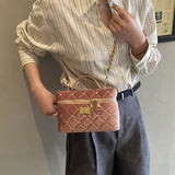 KYLETHOMASW  -  Velvet Diamond Grid Chain Bag Women's High-End Fashion Mini Shoulder Box Bag Urban Simple Style PU Material Daily Match