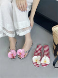 KYLETHOMASW  -  Summer Design Flower Geometric Clip Toe Low Flat Heels Women Slippers Fashion Casual Flip Flops Party Shoes