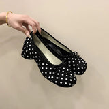 KYLETHOMASW  -  Spring New Wave Dot Satin Shallow Mouth Single Shoes Flat Bottom Ballet Split Toe Shoes Women's Shoes Bow
