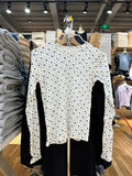 KYLETHOMASW  -  Blue Floral Eyelet Long Sleeve T-shirts Woman Spring O-neck Cotton Slim Tee Tops Female Casual Sweet Preppy Style Tshirt New