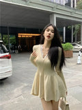 KYLETHOMASW  -  Sweater Dress Women Winter Japanese Fashion V Neck Sweet Slim Knitted Dresses Female Solid Y2k Outfits Y2k Vintage Clothing Chic