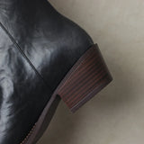 KYLETHOMASW  -  cow leather women ankle boots chunky heel pointed toe booties