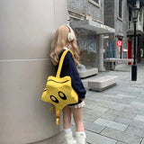 KIylethomasw Sweet Cool Star Y2k Backpack Women Harajuku Pu Leather Chic Backpacks Schoolbag Female Vintage Yellow Mochila Aesthetic