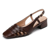 KYLETHOMASW  -  Design 2025 Vintage Women Sandals Square Toe Block Heels 3.5cm Back Buckle Strap Big Size 43 Dating Shoes 31 32