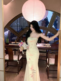KYLETHOMASW  -  Vintage Printed Women Bodycon Dress Summer Slim Waist Spaghetti Strap Package Backless Hip Dress Female