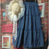 KYLETHOMASW  -  Vintage Sweet Kawaii Mori Girl Style Plaid Long Skirt Women Spring Summer High Waist A-Line Ruffled Loose Aesthetic Maxi Skirt