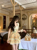 KYLETHOMASW  -  2025 Western Sweet Floral Slimming Bow Dress Women Waist Cinching Slimming Princess Fluffy Temperament Short Vestidos