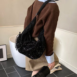 KYLETHOMASW  -  Women's Silver Sequin Crossbody Bag Drawstring Design Shiny Party Evening Casual Shoulder Bag Fashion Sparkly Handbag