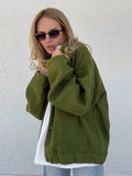 KYLETHOMASW  -  Standing Collar Buttons Women's Jackets Loose Long Sleeve Pockets Coats Solid Color Fold Tops Autumn Casual Outdoors Clothes