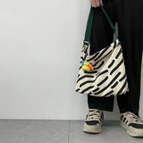 Kylethomasw  Women Canvas Shoulder Bag Zebra Stripes Print Ladies Casual Handbag Tote bag Large Capacity Cotton Reusable Shopping Beach Bag