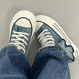 KYLETHOMASW  -  Spring Autumn Women Thick Sole Denim Shoes Butterfly High-top Canvas Shoes Girls Breathable Cloth Casual Shoes Canvas Shoes