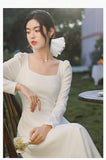 KYLETHOMASW  -  Autumn Long Sleeve Square Collar Sweet and Gentle White Dress for Women Korean Cute Slim Fit Temperament Elegant Long Dress