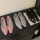 KYLETHOMASW  -  Pink Luxury Fashion Rhinestones Silk Women Flats With Shoes Female Soft Shallow Footwear Crystal Ladies Slip On Flats Shoes