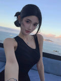 KYLETHOMASW  -  French Sexy Thin Slim Sleeveless Dress Women Summer Holiday Daily Wear Knitted Dresses Elegant Irregular Midi Vestidos A256