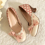 KYLETHOMASW  -  Vintage Chunky Heel Women Pumps Polka Dot Design Bow Detail Round Toe Mary Jane Shoes Comfortable Lightweight Dress Lolita Shoes