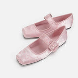 KYLETHOMASW  -  Designer Silk Embroidery Ballerinas Woman Pig Toe Flats Shoes Ladies Belt Buckle Silky Mary Janes Wedding Brides Ballets Loafers