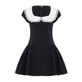 KYLETHOMASW  -  Sweet Chic Dress Women Summer Preppy Style Peter Pan Collar Colorblock Short Sleeve A-line Mini Dress Party Holiday Date