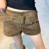 KYLETHOMASW  -  Y2k Suede Shorts Mujer Solid Autumn Winter Hot Sexy Woman Pants High Waist Korean Fashion Retro Pantalones Mujer