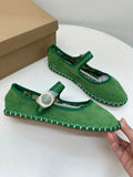KYLETHOMASW  -  Floral Print Insole Velvet Flats Shoes Women Hand Stitching Elegant Mary Jeans Shoes Ladies Round Toe Ballets Flats Footwear